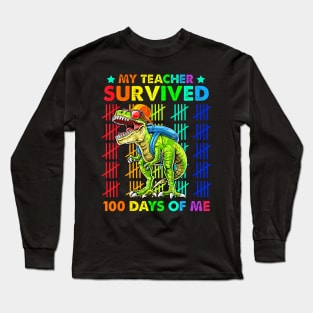 My Teacher Survived 100 Days Of Me Dinosaur Trex Boys Kids Long Sleeve T-Shirt